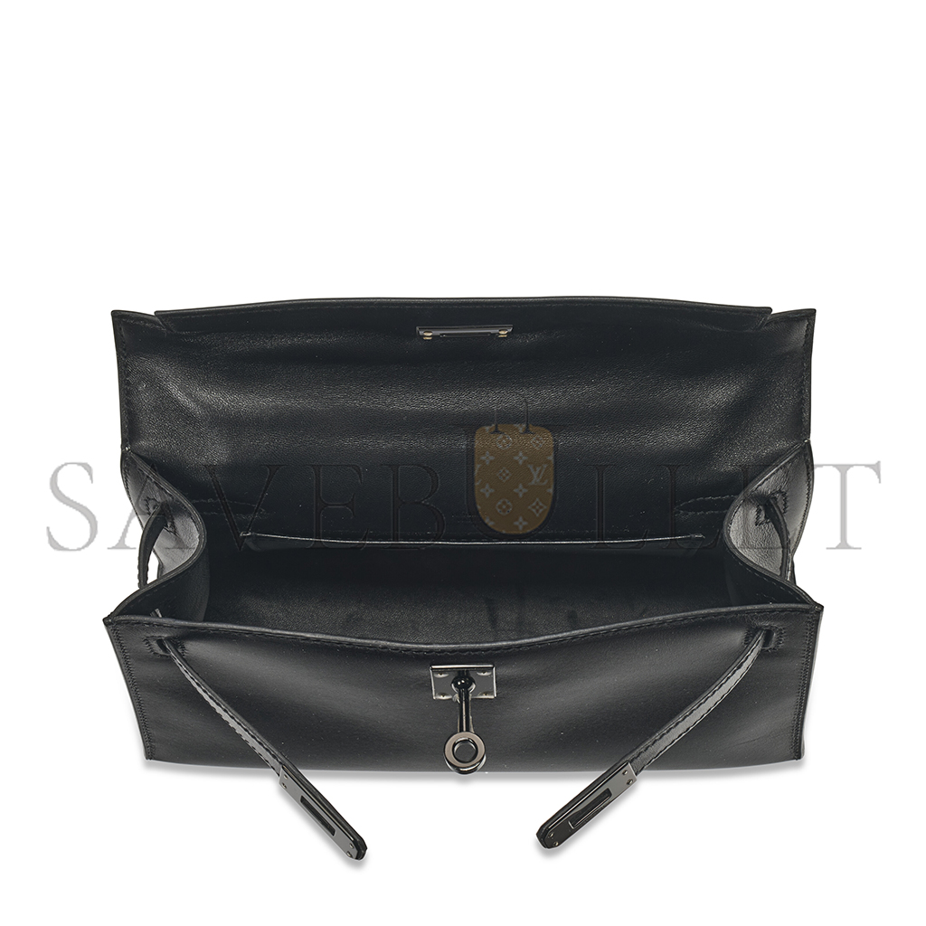 HERMÈS MASTER BLACK BOX LEATHER SO BLACK KELLY POCHETTE WITH PVD HARDWARE (22*14*7cm)
